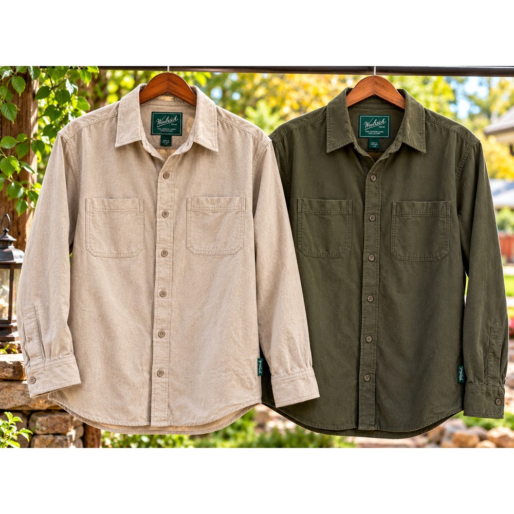 Lot 2 Woolrich Green Label Men's Large Cotton Flannel Shirts Tan Olive L